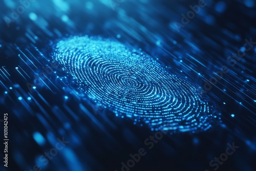 fingerprint and security concept on blue background, digital data concept.