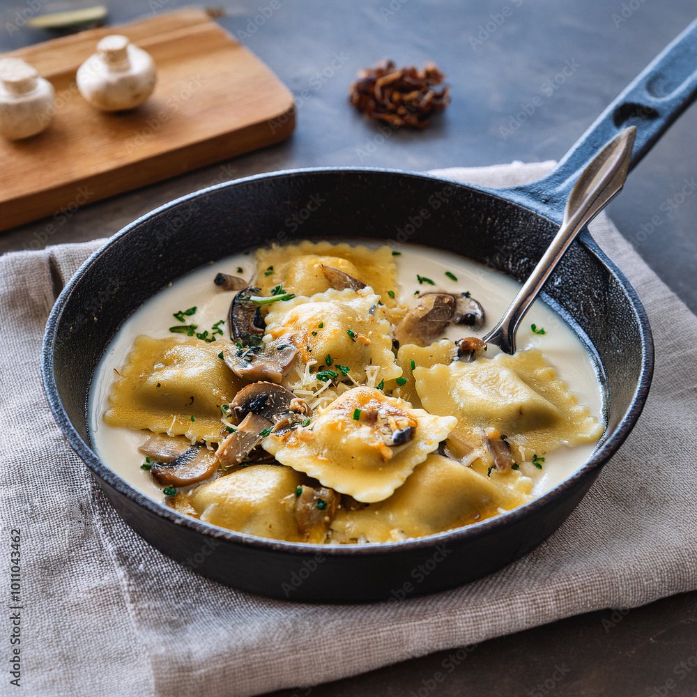 Creamy Ravioli Dish in Rustic Skillet Creamy Ravioli Dish in Rustic Skillet