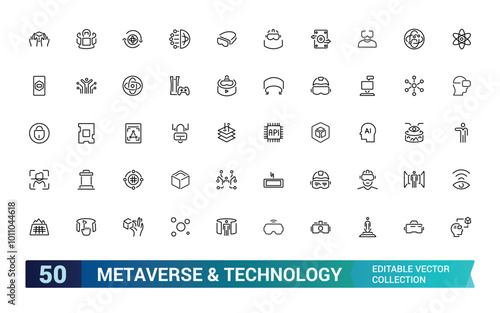 Metaverse line icons set. Included the Virtual World, Virtual reality, VR, Digital, Earth and more, Editable stroke icon set, Pixel perfect, vector illustration.