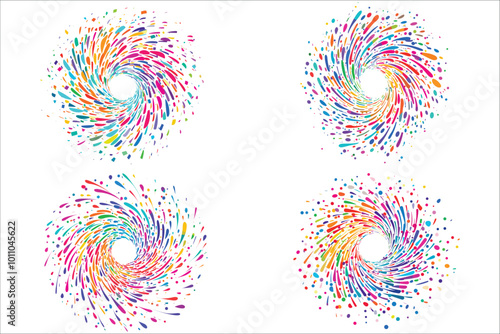 Abstract colorful line spiral fireworks. Happy new year firework vector, Realistic colorful festive fireworks, Colorful line spiral firework vector illustration