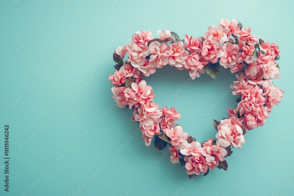 heart shaped flower crown. It is depicted in a 3D style. background heart shaped flower crown. It is depicted in a 3D style. background