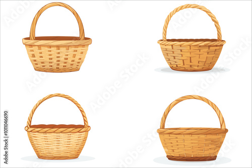 Set of different wicker basket, Set of realistic wicker basket, Wicker basket icons, Abstract wicker basket vector illustration 