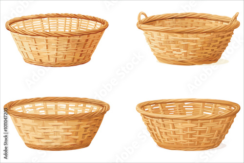 Set of different wicker basket, Set of realistic wicker basket, Wicker basket icons, Abstract wicker basket vector illustration 
