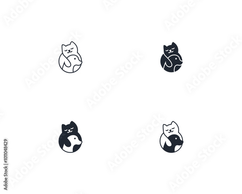 Dog and cat logo design template vector, line of pet logo design suitable for pet shop, store, caffe, business, hotel, veterinary clinic, Domestic animal vector illustration logotype, sign, symbol.