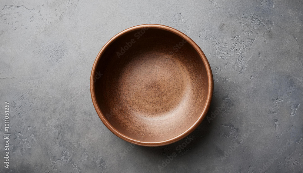 Empty homemade ceramic bowl on grey stone background, top view Empty homemade ceramic bowl on grey stone background, top view