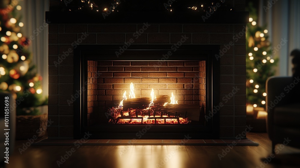 Close up view of a black framed brick fireplace cozy interior soft warm glow from the hearth, warm fireplace night, brick hearth view, night warmth Close up view of a black framed brick fireplace cozy interior soft warm glow from the hearth, warm fireplace night, brick hearth view, night warmth
