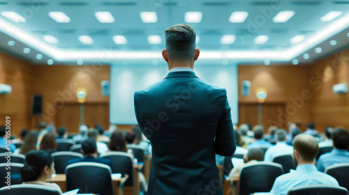 corporate trainer leading workshop in brightly lit conference room, engaging with attentive audience. atmosphere is professional and focused, highlighting importance of effective communication