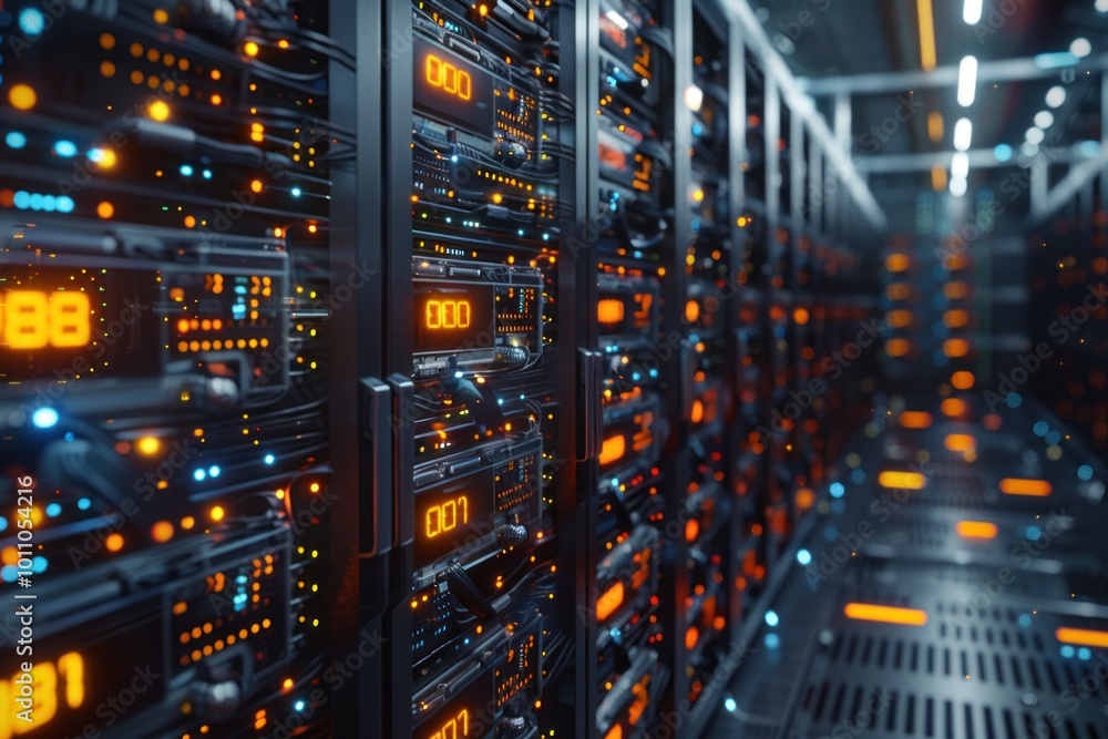 Server room with multiple devices for blockchain-based cryptocurrency mining operations Server room with multiple devices for blockchain-based cryptocurrency mining operations