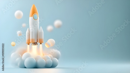 Launching new product or service. Technology development process. Space rocket launch. 3d render