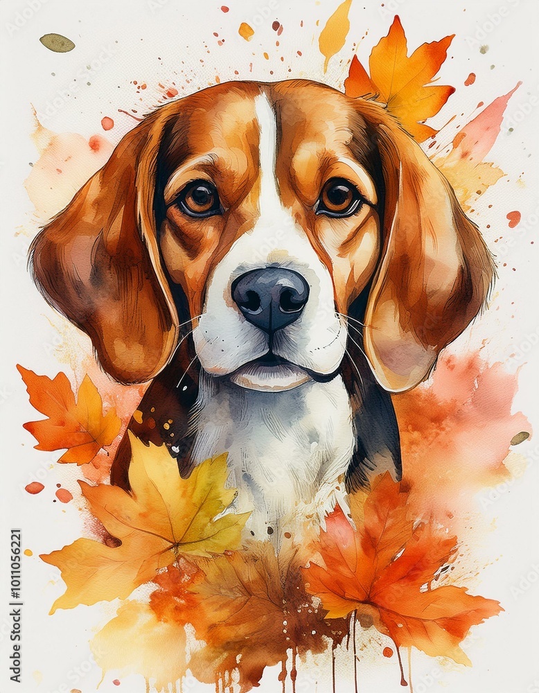 Beagle dog with fall leaves Beagle dog with fall leaves
