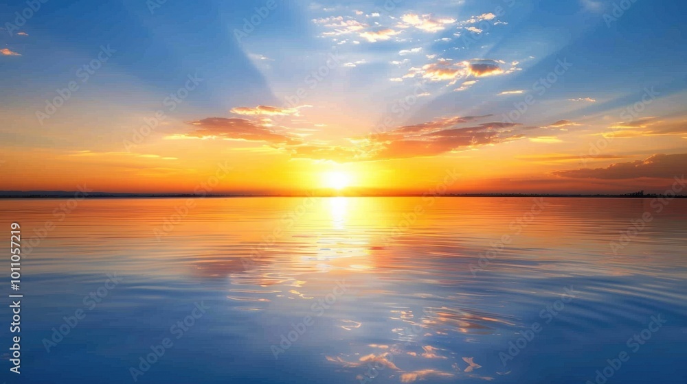 Fototapeta premium Serene Sunset Over Calm Ocean Waters