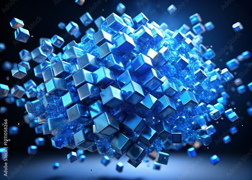 Blue cubic particles form a carbon angle in sophisticated 3D animation, utilizing alpha channel and chroma key Blue cubic particles form a carbon angle in sophisticated 3D animation, utilizing alpha channel and chroma key