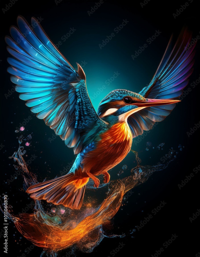 Obraz premium A vibrant kingfisher in flight