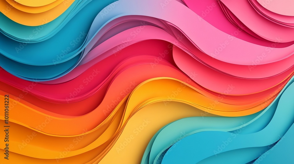 Vibrant colorful wavy background with paper cut style design, perfect for creative projects, graphic design, and eye-catching visuals, featuring layers of bright colors and artistic textures for moder Vibrant colorful wavy background with paper cut style design, perfect for creative projects, graphic design, and eye-catching visuals, featuring layers of bright colors and artistic textures for moder