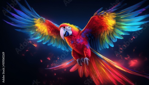 A colorful parrot in flight