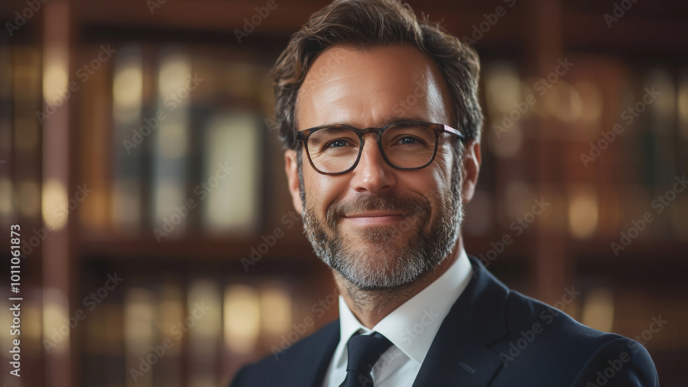 Caucasian White Man Attorney - man, suit, glasses, professional, lawyer, library, smiling, confident, attorney, businessman, executive, office, books, shelves, formal Caucasian White Man Attorney - man, suit, glasses, professional, lawyer, library, smiling, confident, attorney, businessman, executive, office, books, shelves, formal