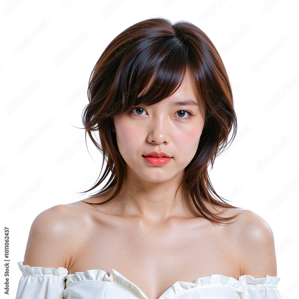 Confident Gaze: Portrait of a Young Woman with Shoulder-Length Brown Hair Confident Gaze: Portrait of a Young Woman with Shoulder-Length Brown Hair