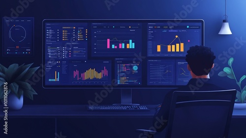 modern business environment with data visualization tools showcasing digital charts, performance metrics, and analytics for data-driven decisions and corporate strategy planning photo