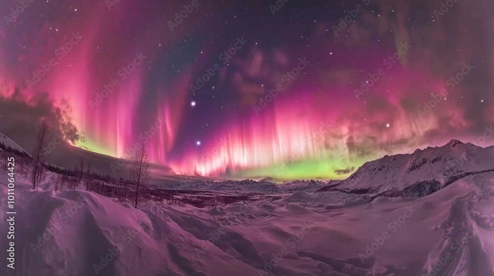 A breathtaking aurora illuminating a snowy landscape, casting vibrant colors on the white blanket of snow below. A breathtaking aurora illuminating a snowy landscape, casting vibrant colors on the white blanket of snow below.
