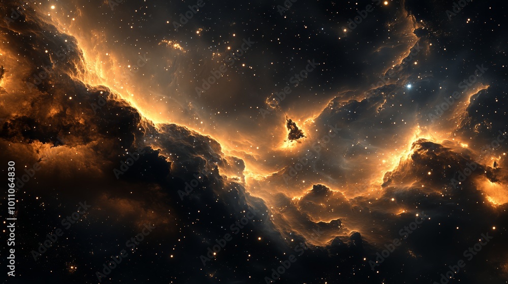 Golden Hues of a Glowing Nebula in Deep Space - Made with Generative AI Golden Hues of a Glowing Nebula in Deep Space - Made with Generative AI