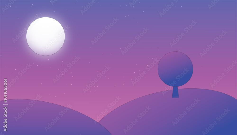 Illustration of purple and pink evening atmosphere background with white moon Illustration of purple and pink evening atmosphere background with white moon
