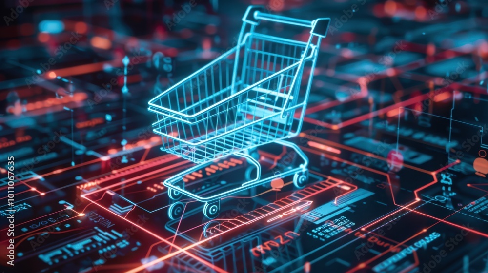 Digital Shopping Cart on Abstract Background Digital Shopping Cart on Abstract Background