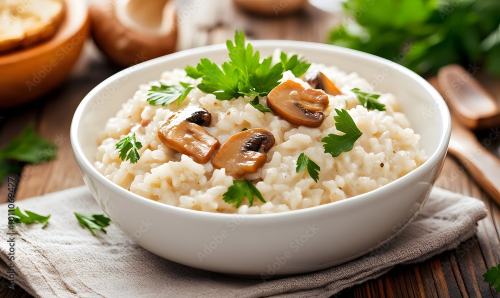 Funghi Porcini Mushroom Risotto, Generative AI Funghi Porcini Mushroom Risotto, Generative AI