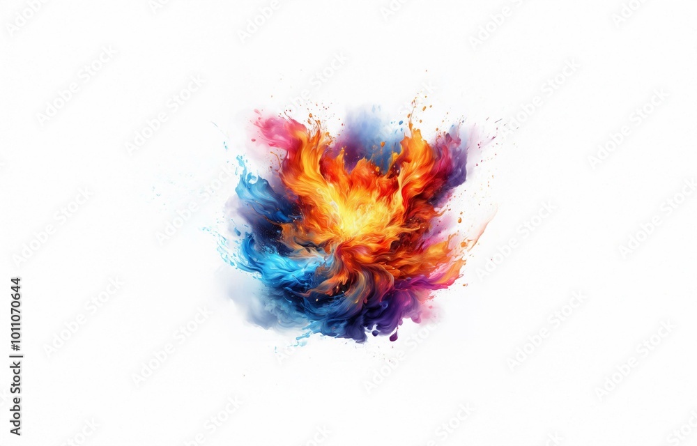 Fototapeta premium An isolated vibrant explosion of colorful paint on a white background.