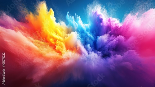 Vibrant Colorful Smoke and Clouds Swirling Dramatically in a Blue Sky Backdrop