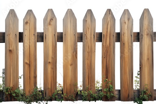 Wooden Picket Fence With Rustic Design, Perfect for Gardens or Yards in a Residential Area