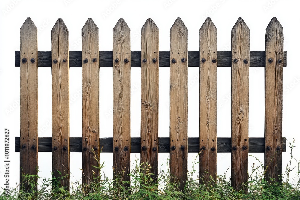 Wooden Picket Fence With Rustic Design, Perfect for Gardens or Yards in a Residential Area Wooden Picket Fence With Rustic Design, Perfect for Gardens or Yards in a Residential Area