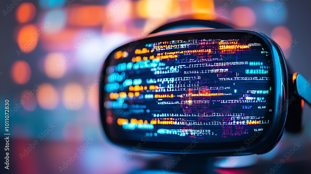Obraz premium VR headset displaying colorful code.