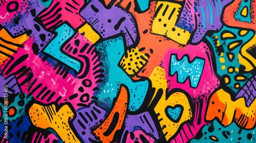 Wallpaper Mural Energetic hand-drawn memphis style background design with a kaleidoscope of colors and fun geometric shapes, perfect for creative projects, marketing materials, and event promotions
 Torontodigital.ca