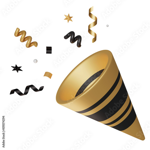 Φωτογραφία party popper with confetti 3D graphic