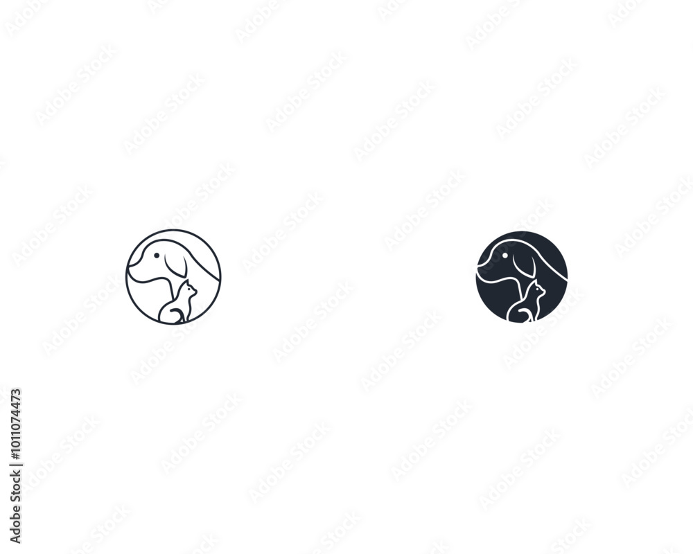 Dog and cat logo design template vector, line of pet logo design suitable for pet shop, store, caffe, business, hotel, veterinary clinic, Domestic animals vector illustration logotype, sign or symbol Dog and cat logo design template vector, line of pet logo design suitable for pet shop, store, caffe, business, hotel, veterinary clinic, Domestic animals vector illustration logotype, sign or symbol