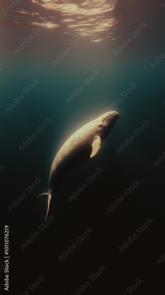 Fototapeta premium Holographic Giant Whale Underwater Scene