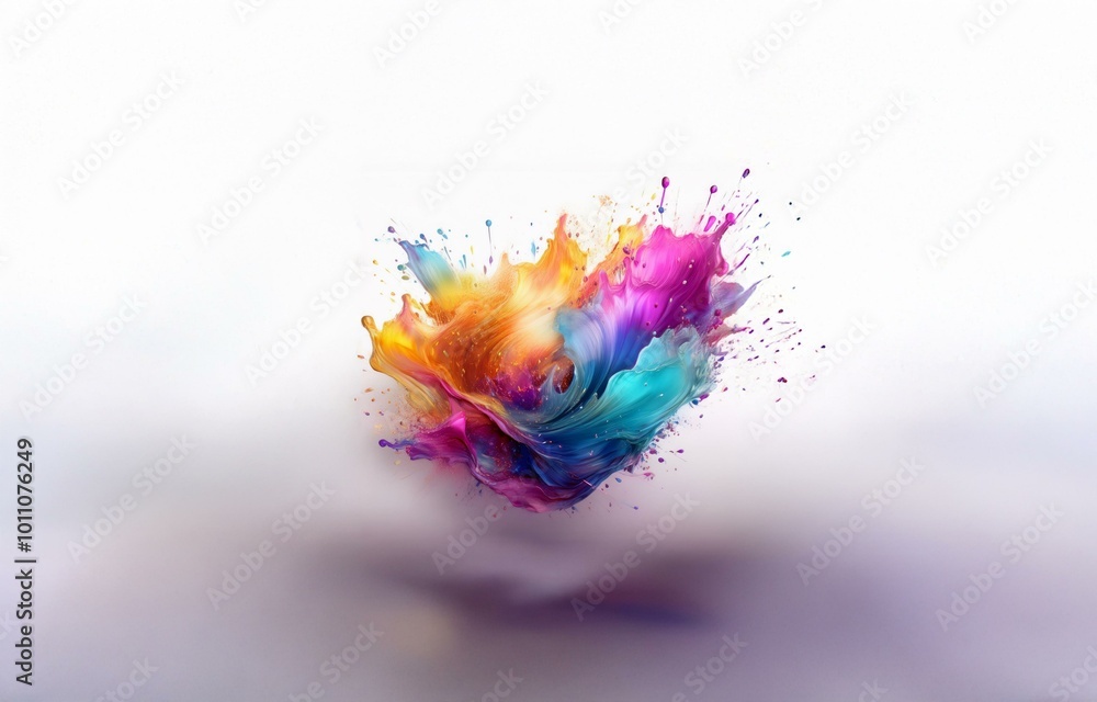 Obraz premium An isolated, vibrant explosion of colorful paint on a white background.