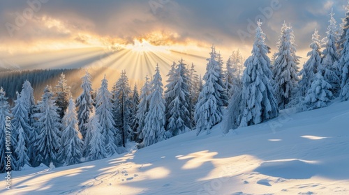 Wallpaper Mural Winter Landscape with Snowy Trees and Sun Rays Torontodigital.ca