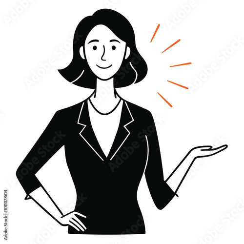 Stylish Vector Artwork Featuring a Roughly Drawn Businesswoman Symbolizing Innovation and Leadership
