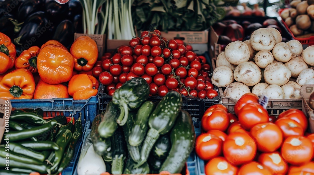 Fresh Vegetables at a Vibrant Market Stall Fresh Vegetables at a Vibrant Market Stall