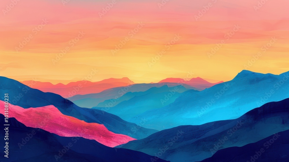 Serene Abstract Mountain Landscape at Sunset Serene Abstract Mountain Landscape at Sunset