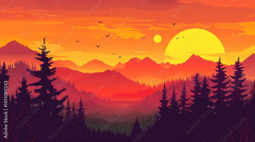 Vibrant Sunset in a Mountainous Landscape Vibrant Sunset in a Mountainous Landscape