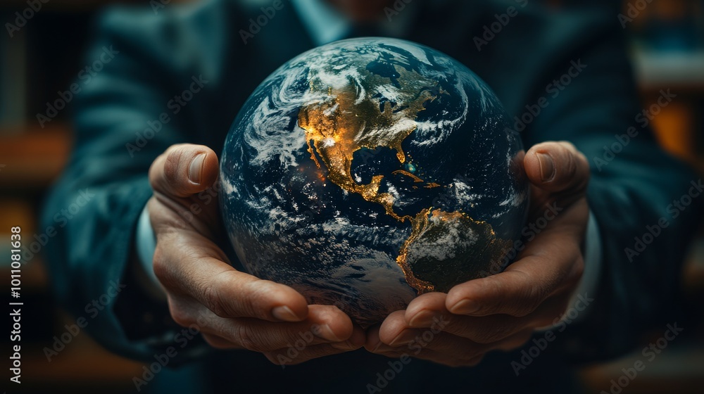 Fototapeta premium Businessman holding earth globe in his hands