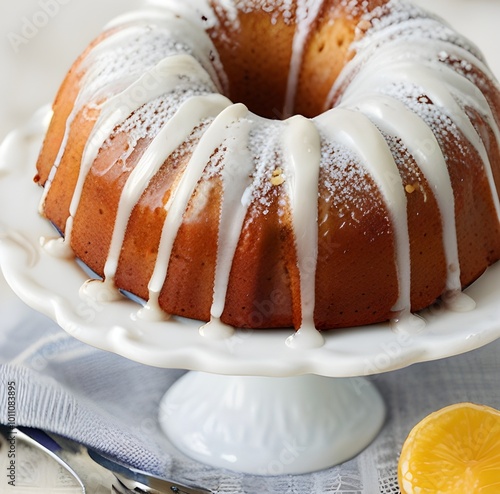   Vanilla bundt cake topped with vanilla bean sugar glaze