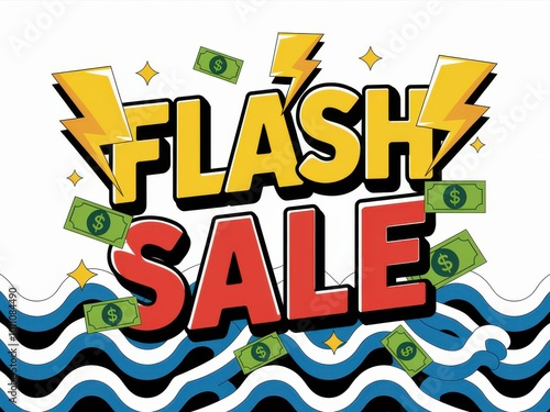 Vibrant Flash Sale Promotion Banner Lightning Dollar Bills - Eye-Catching Marketing Graphic Retail E-Commerce Sales Events photo