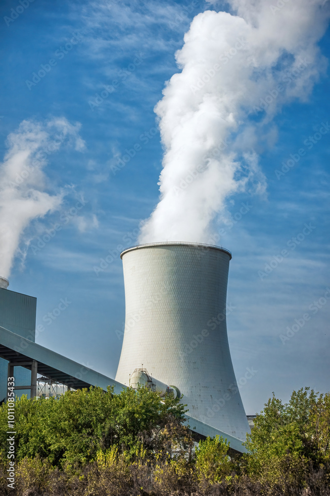 Giant Cooling Towers Rising Above Industrial Facility Giant Cooling Towers Rising Above Industrial Facility