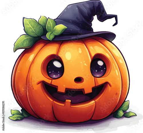 Cute pumpkin hallowen with hat
