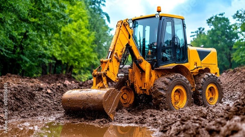 Backhoe Digging Into Soft Muddy Soil