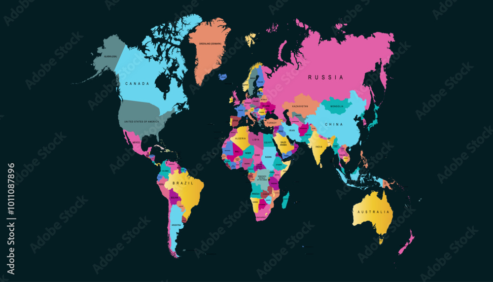 Fototapeta premium World map. Color modern vector map. Silhouette map.