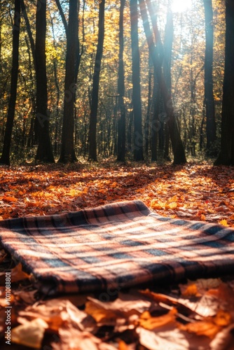Laying blanket in woods